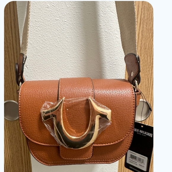 True Religion Handbags - True Religion Tan Crossbody Bag with Gold Accent